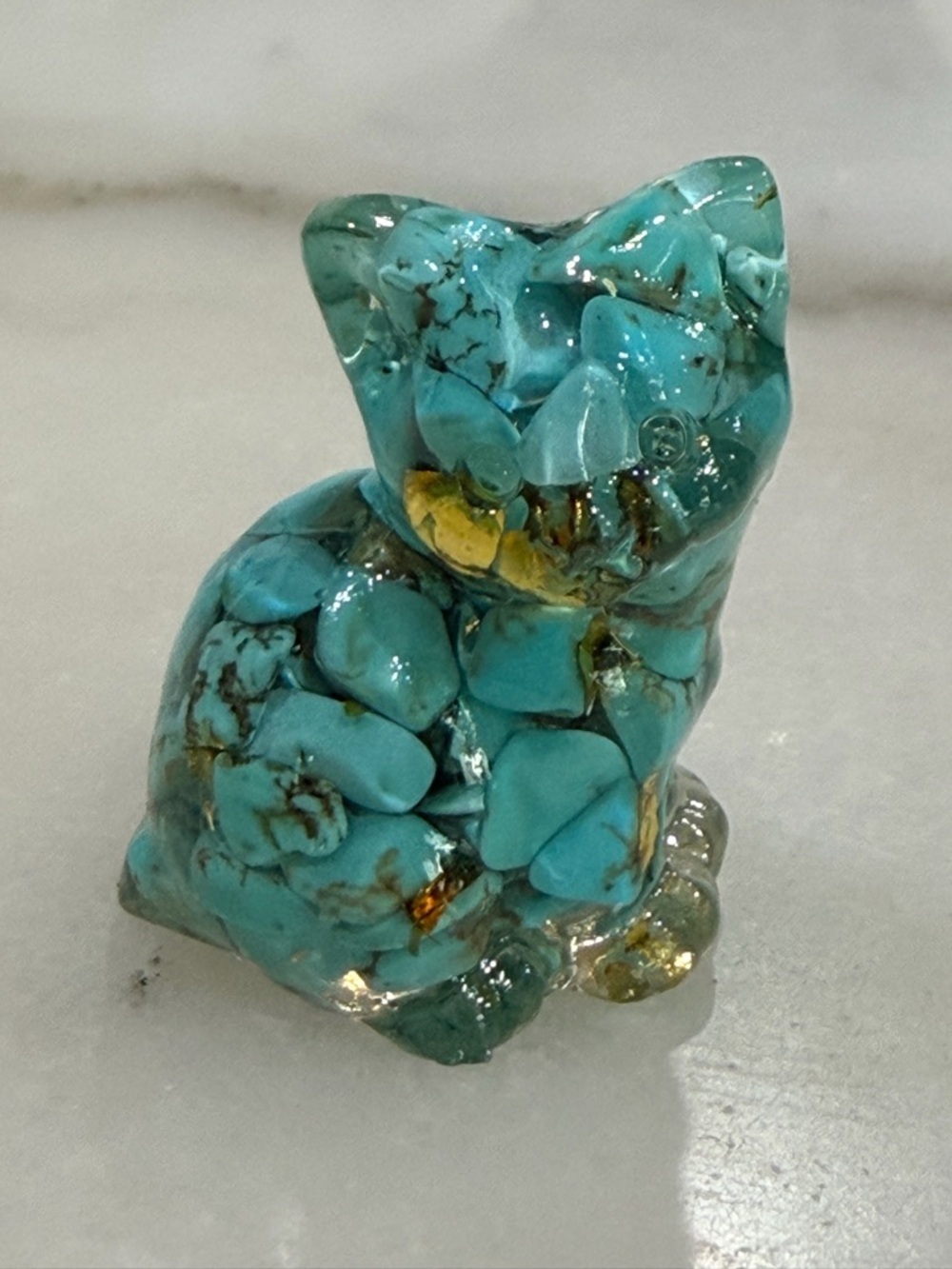 Handmade Resin Cat Figurine Blue Gold Crystal Mini Statue Spiritual Decor Gift